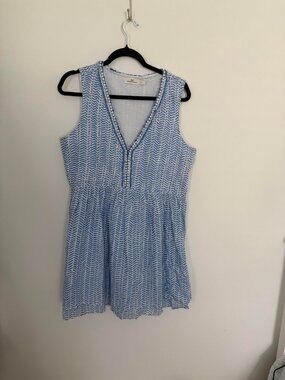 Vineyard Vines Bayside Blue Chevron Fringe Pintuck Dress Sz L